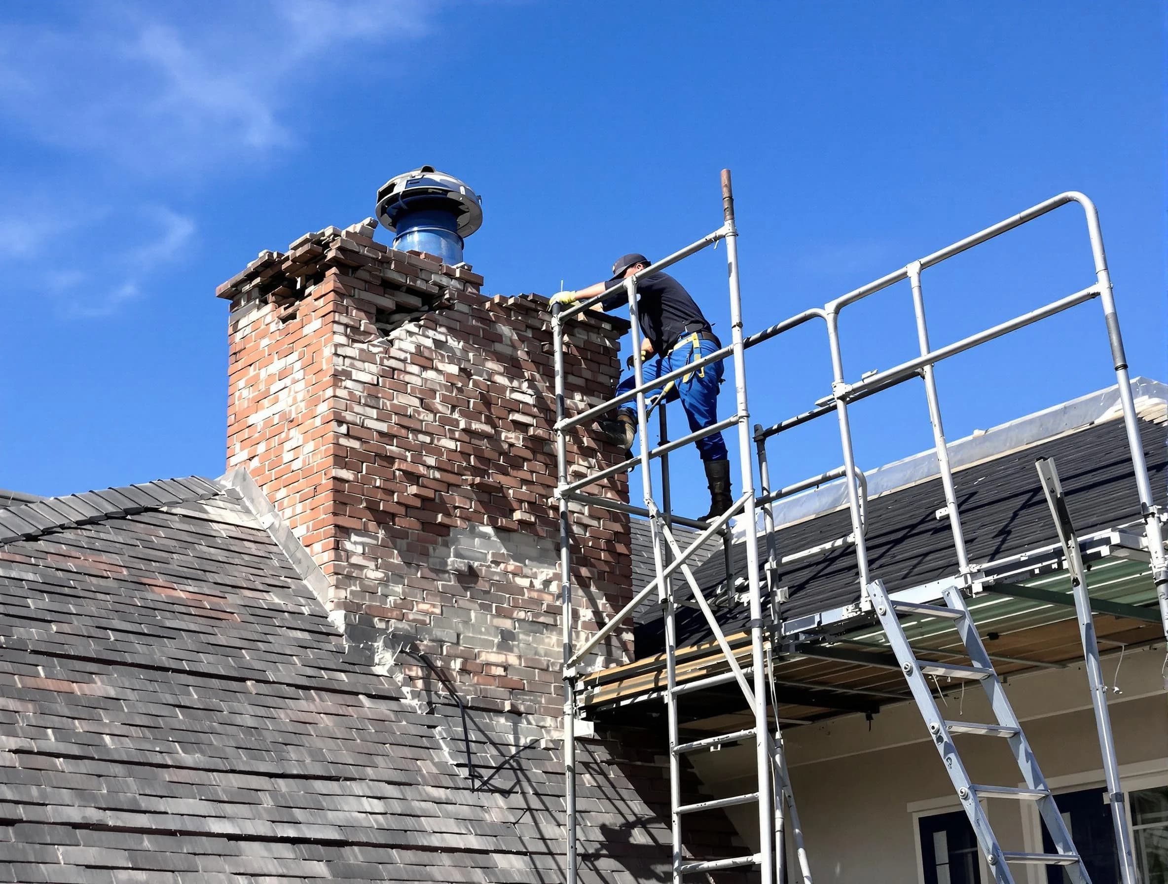 Rebuilding a chimney structure by Adams Chimney Sweep in Adams, PA