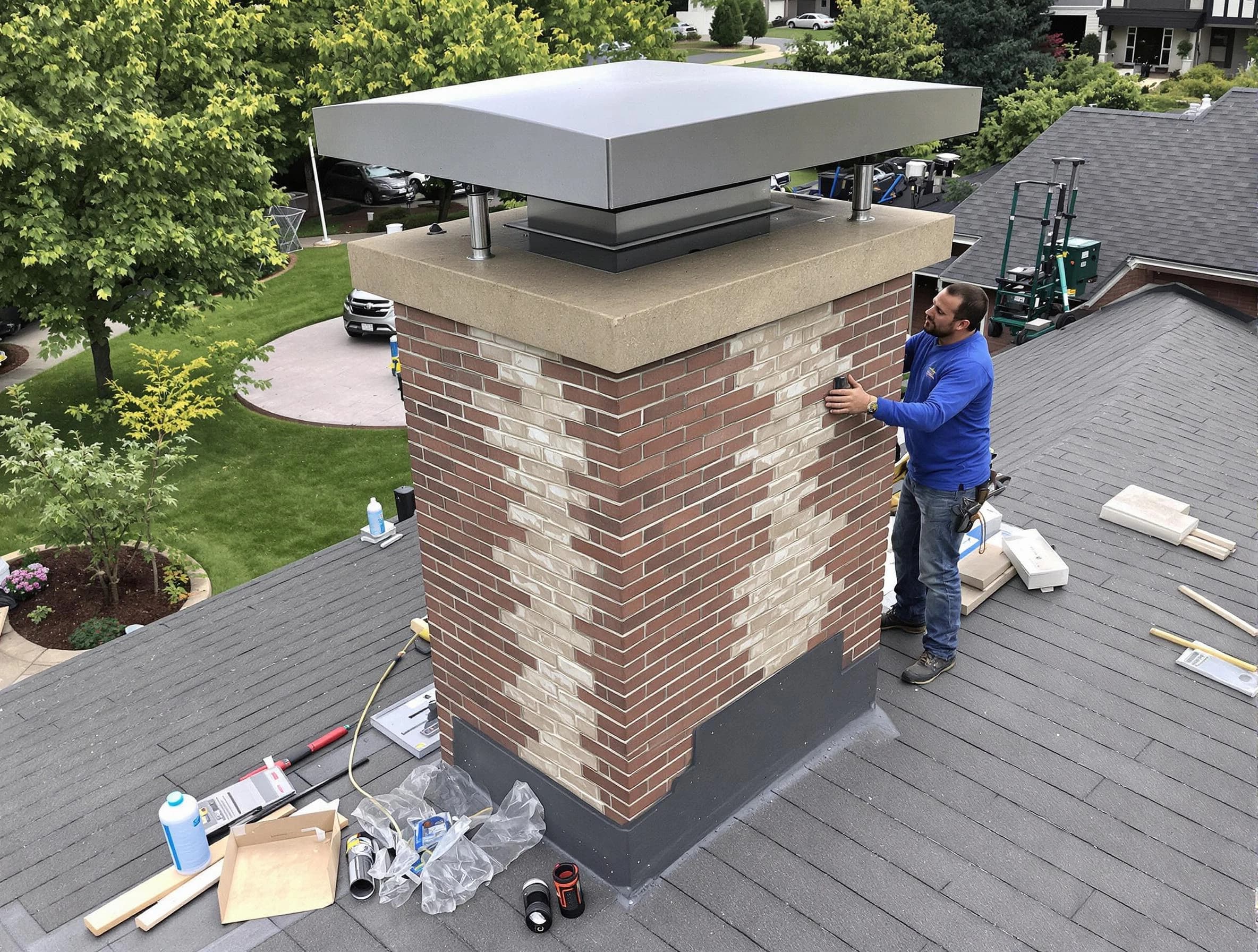 Adams Chimney Sweep team working on a custom chimney remodel in Adams, PA